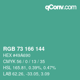 Color code: RGB 73 166 144 | qconv.com