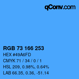 Color code: RGB 73 166 253 | qconv.com