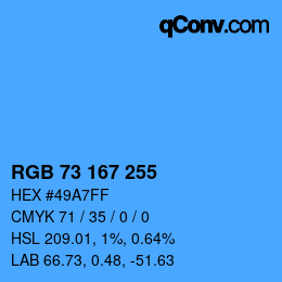 Color code: RGB 73 167 255 | qconv.com