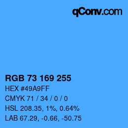 Color code: RGB 73 169 255 | qconv.com