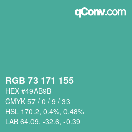 カラーコード: RGB 73 171 155 | qconv.com