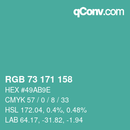 颜色代码: RGB 73 171 158 | qconv.com