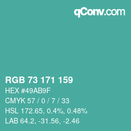 カラーコード: RGB 73 171 159 | qconv.com