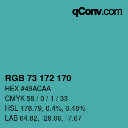 カラーコード: RGB 73 172 170 | qconv.com
