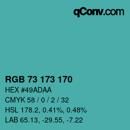 Color code: RGB 73 173 170 | qconv.com