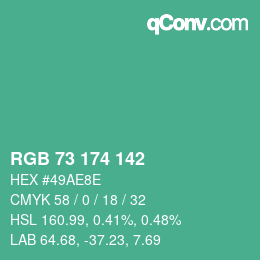 Color code: RGB 73 174 142 | qconv.com