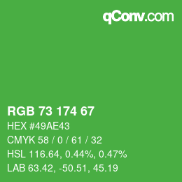 Color code: RGB 73 174 67 | qconv.com