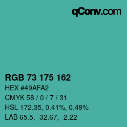 Color code: RGB 73 175 162 | qconv.com