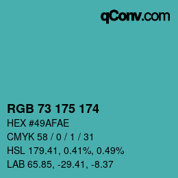 Color code: RGB 73 175 174 | qconv.com