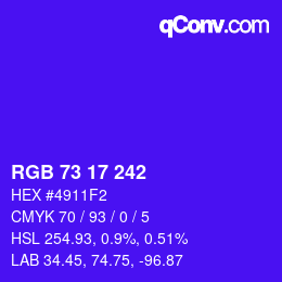 Color code: RGB 73 17 242 | qconv.com