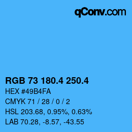 カラーコード: RGB 73 180.4 250.4 | qconv.com