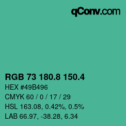 カラーコード: RGB 73 180.8 150.4 | qconv.com