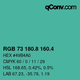 カラーコード: RGB 73 180.8 160.4 | qconv.com