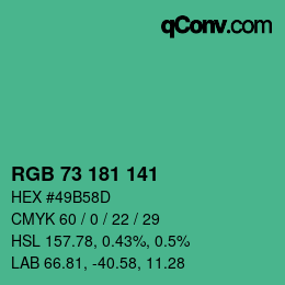 Color code: RGB 73 181 141 | qconv.com