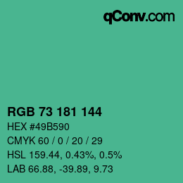 カラーコード: RGB 73 181 144 | qconv.com
