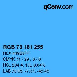 颜色代码: RGB 73 181 255 | qconv.com