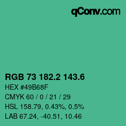 カラーコード: RGB 73 182.2 143.6 | qconv.com
