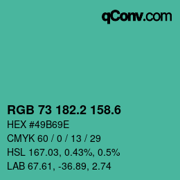 カラーコード: RGB 73 182.2 158.6 | qconv.com