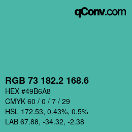 カラーコード: RGB 73 182.2 168.6 | qconv.com
