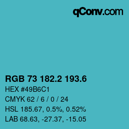 カラーコード: RGB 73 182.2 193.6 | qconv.com