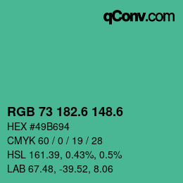 カラーコード: RGB 73 182.6 148.6 | qconv.com