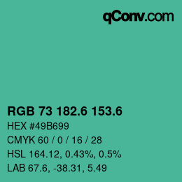 カラーコード: RGB 73 182.6 153.6 | qconv.com