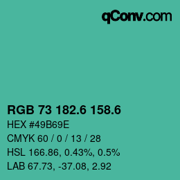 カラーコード: RGB 73 182.6 158.6 | qconv.com