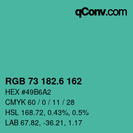 カラーコード: RGB 73 182.6 162 | qconv.com