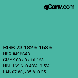 カラーコード: RGB 73 182.6 163.6 | qconv.com