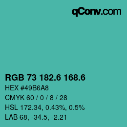 カラーコード: RGB 73 182.6 168.6 | qconv.com