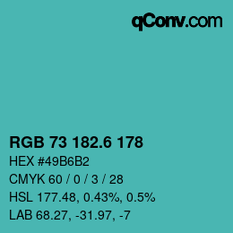 カラーコード: RGB 73 182.6 178 | qconv.com