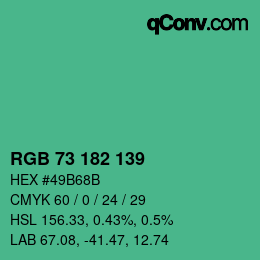 カラーコード: RGB 73 182 139 | qconv.com
