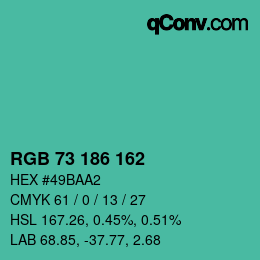 Color code: RGB 73 186 162 | qconv.com