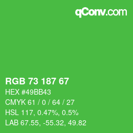 Color code: RGB 73 187 67 | qconv.com