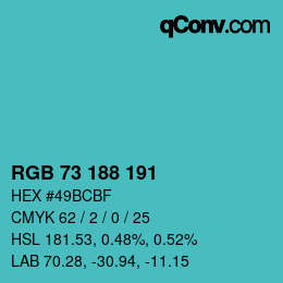 Color code: RGB 73 188 191 | qconv.com