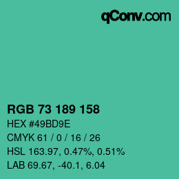 颜色代码: RGB 73 189 158 | qconv.com