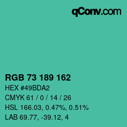 Color code: RGB 73 189 162 | qconv.com