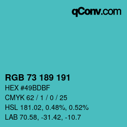 Color code: RGB 73 189 191 | qconv.com