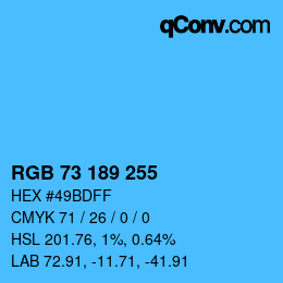 颜色代码: RGB 73 189 255 | qconv.com