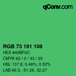 カラーコード: RGB 73 191 108 | qconv.com
