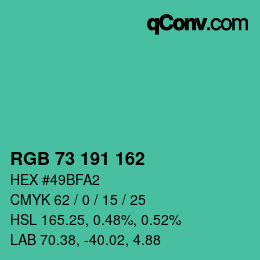Color code: RGB 73 191 162 | qconv.com