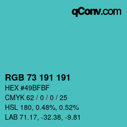 Color code: RGB 73 191 191 | qconv.com