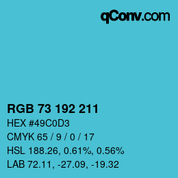 カラーコード: RGB 73 192 211 | qconv.com