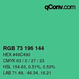 カラーコード: RGB 73 196 144 | qconv.com