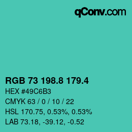 カラーコード: RGB 73 198.8 179.4 | qconv.com