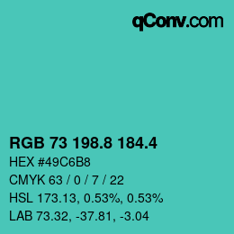 カラーコード: RGB 73 198.8 184.4 | qconv.com