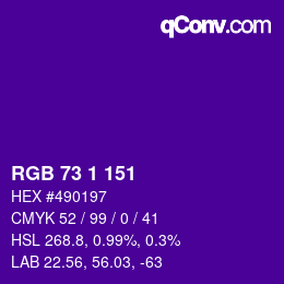 Color code: RGB 73 1 151 | qconv.com