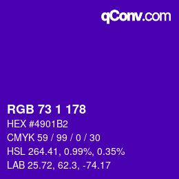 颜色代码: RGB 73 1 178 | qconv.com