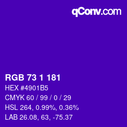 Farbcode: RGB 73 1 181 | qconv.com