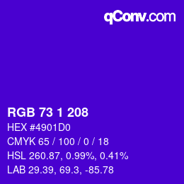 カラーコード: RGB 73 1 208 | qconv.com